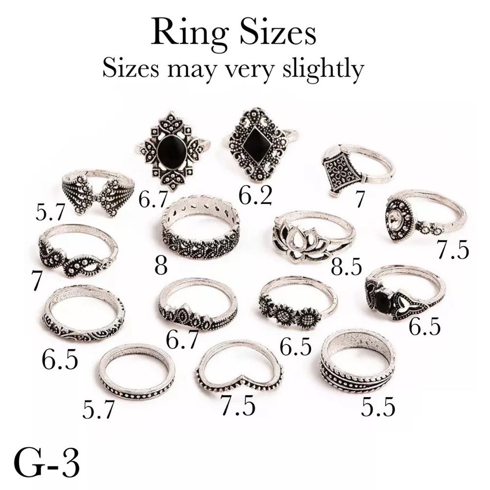15 Pcs Boho Retro Vintage Crystal Gem Ring Set - Picture 16 of 16